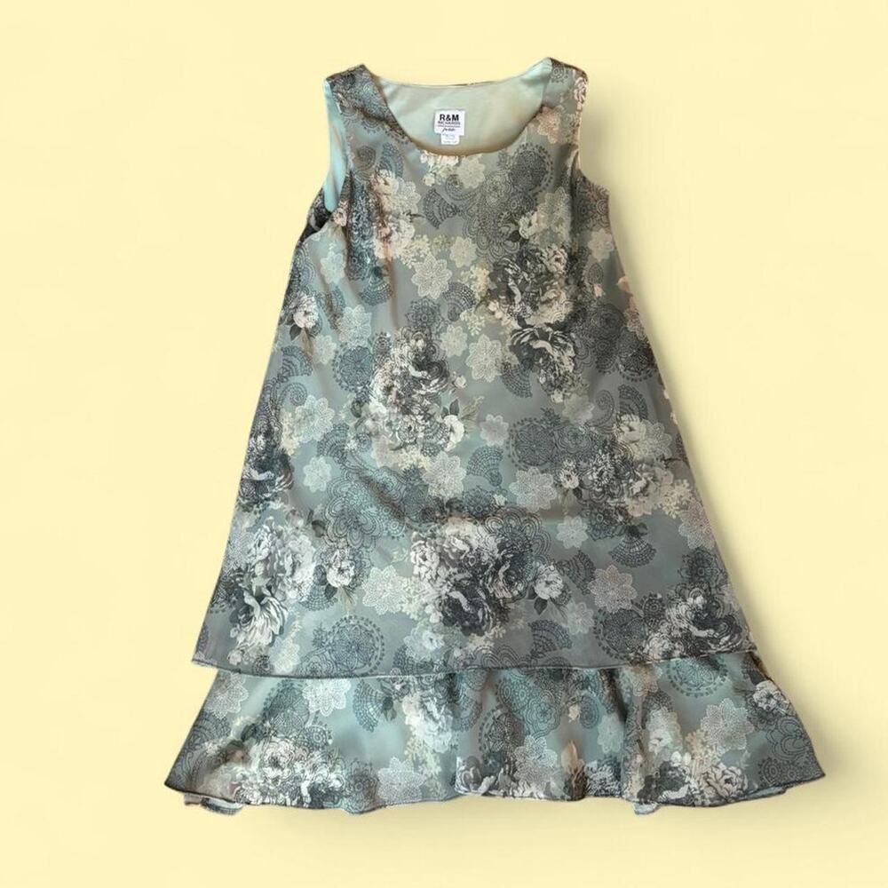Vintage Green and Cream Floral Ruffle Hem Dress